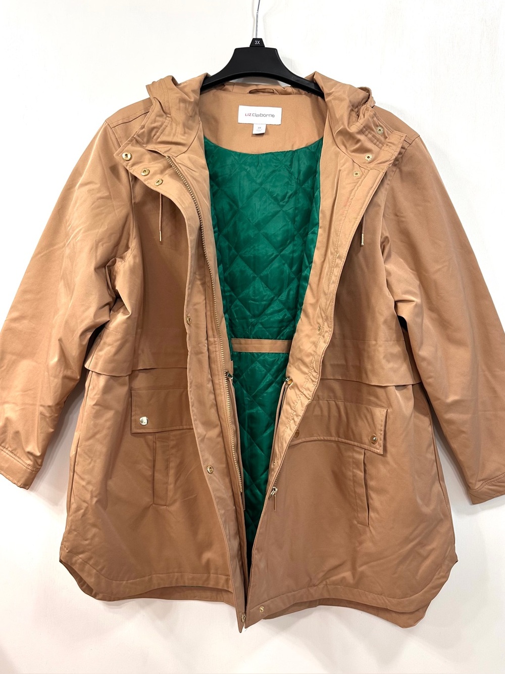 Liz Claiborne Midweight Jacket Women’s 3X Tan Green Quilted Lined Full Zip $220